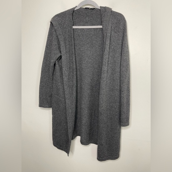 Max Mara Made in Italy Dark Gray Hooded Long Wool Cashmere Cardigan S Designer - Picture 1 of 7